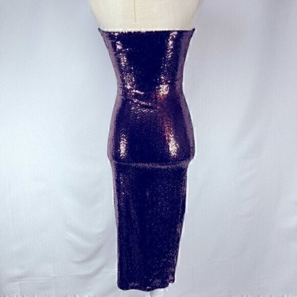 ❄️ Black Bead Women’s Sequins Tube Shimmer Strapless Bodycon Dress (size Small) - Picture 10 of 11